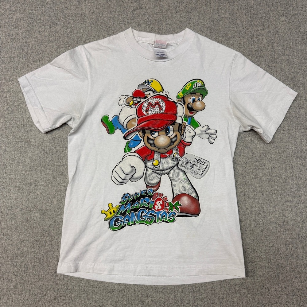 Intex Super Mario Gangstas T Shirt Size M White Rhinestone Graphic Streetwear